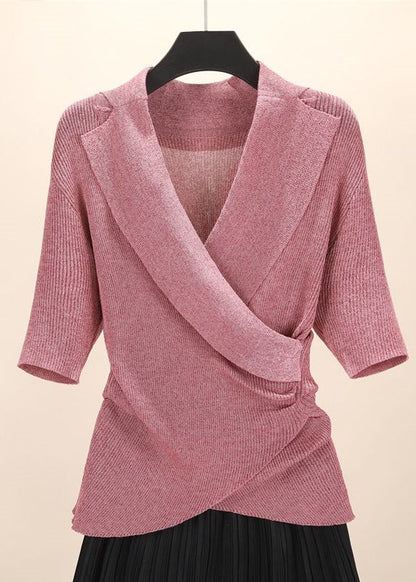 Cozy Grey Asymmetrical Knit Top Short Sleeve