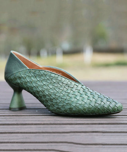 Art Splicing High Heels Light Green Cowhide Leather Pointed Toe