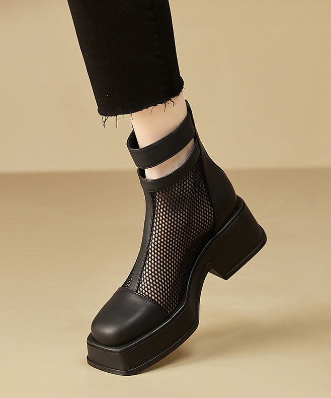 Black Faux Leather Hollow Out Sandals