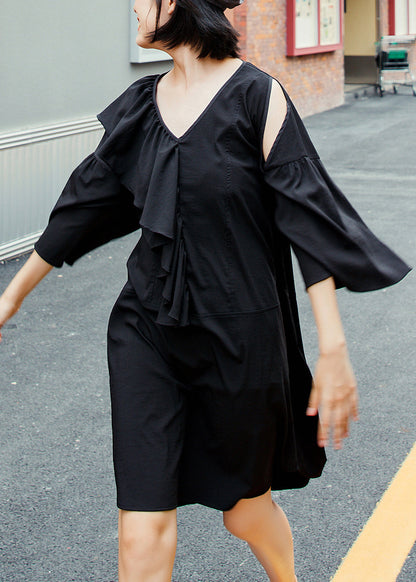 White Ruffled Asymmetrical Cotton Mid Dresses Fall