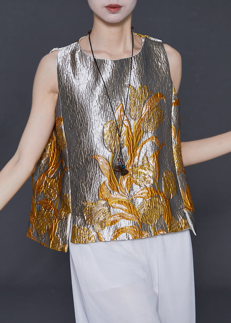 Silvery Jacquard Silm Fit Vests Spring