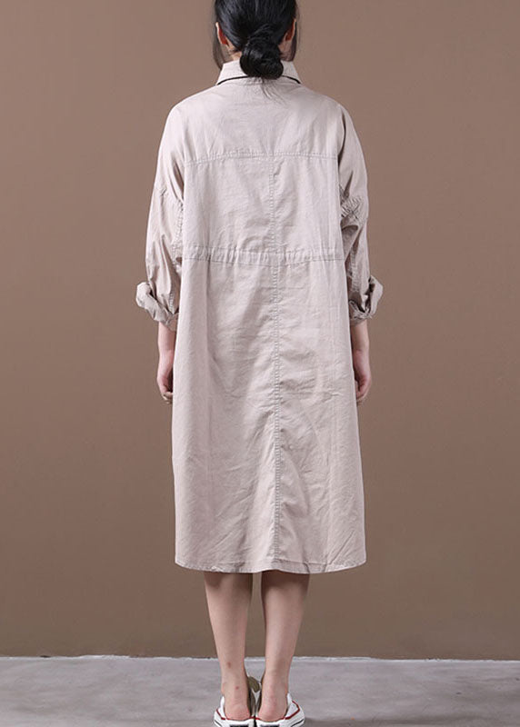 Loose Khaki Peterpan Collar Tie Waist Button Fall Long Sleeve Tops
