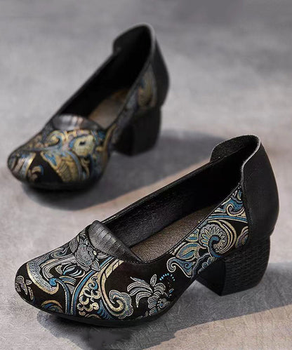 New Retro Green Embossed Chunky Heels