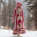 Comstylish Floral & Skeleton Art Women's Knit Hooded Maxi Dress