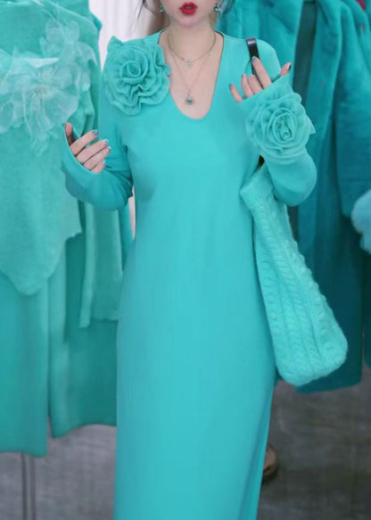 Blue Original Design Knit Long Dress Winter