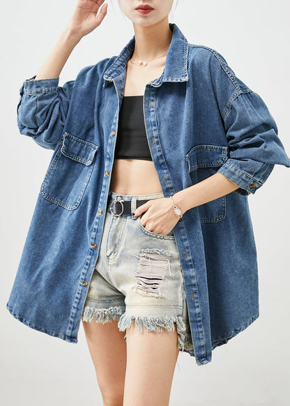 Simple Blue Oversized Pockets Denim Coat Outwear Spring