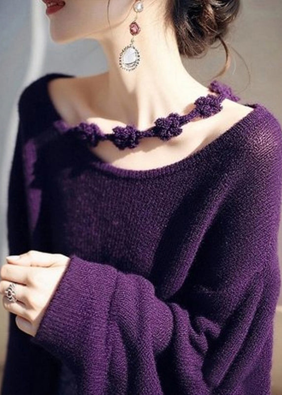 Purple O-neck Cozy Knit Sweater Fall
