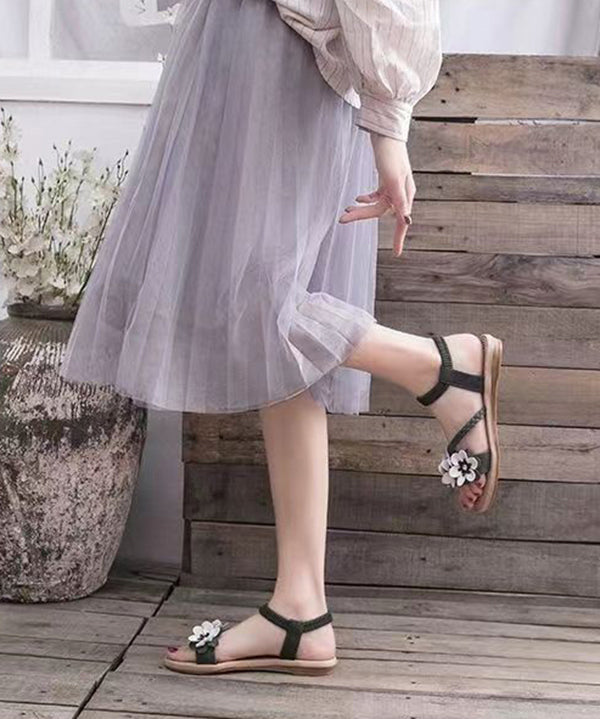 Black Flat Sandals Peep Toe Soft Splicing