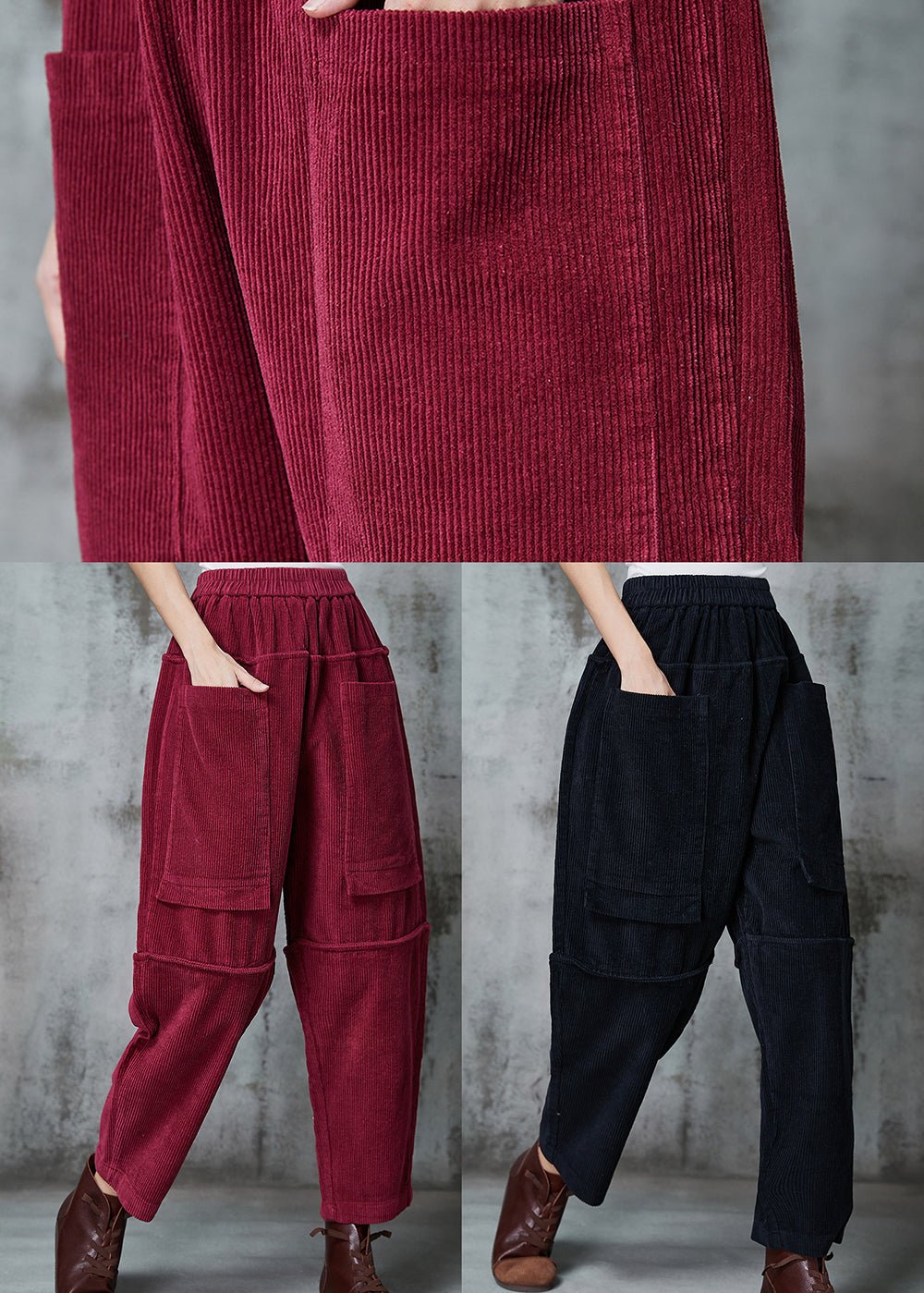 Modern Mulberry Oversized Pocketspatchwork Corduroy Pants Spring