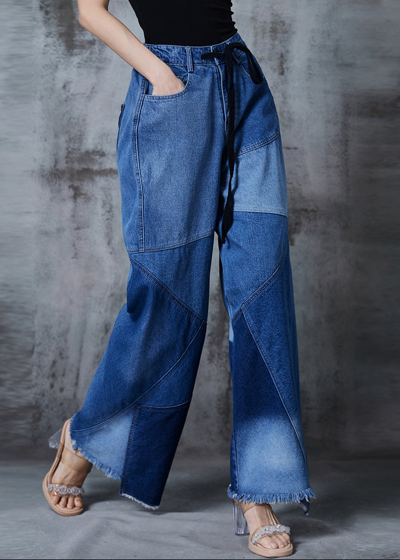 Blue Asymmetrical Patchwork Denim Pants Spring