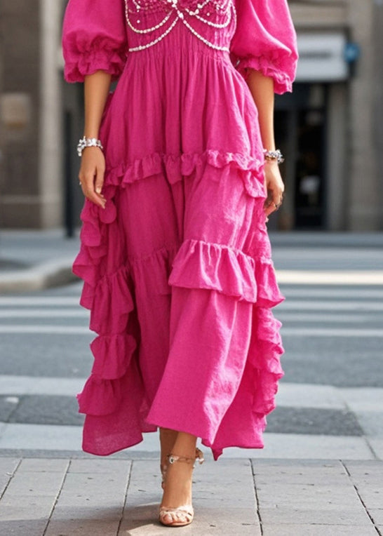 Modern Rose Ruffled Chain Linked Nail Bead Cotton Sundress Summer