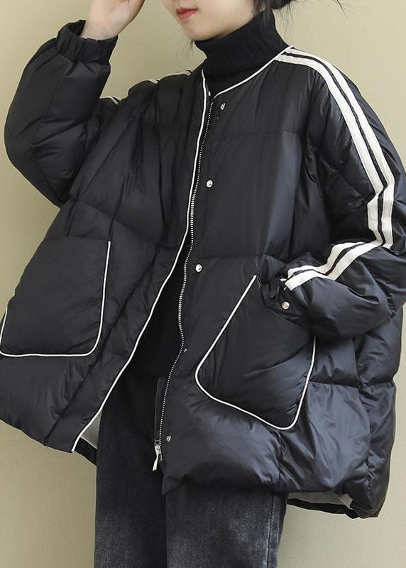 Loose Black Zippered Pockets Loose Winter Cotton Blend Coat