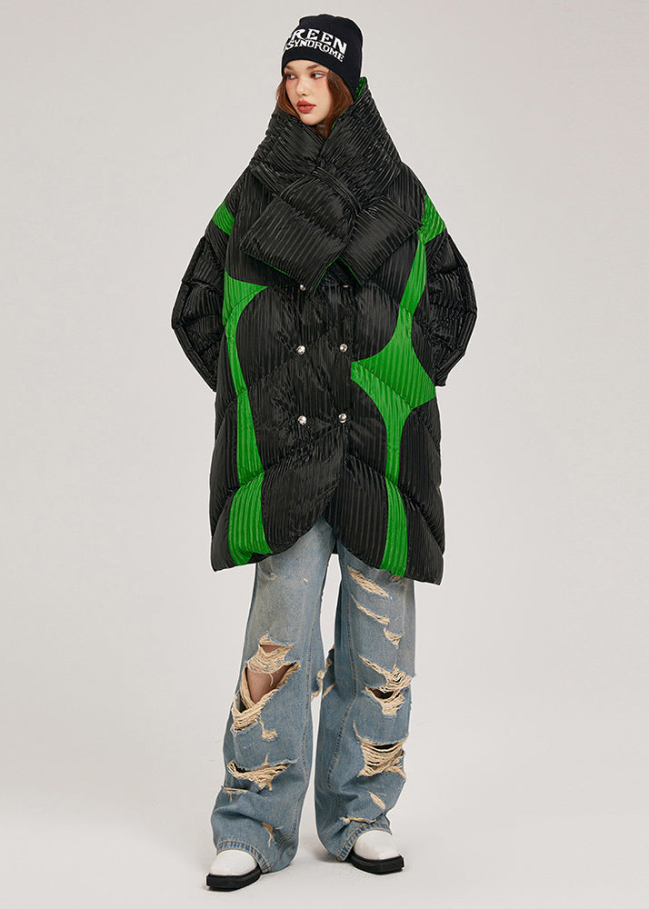 Original Design Black Asymmetrical Patchwork Duck Down Puffer Jacket Winter