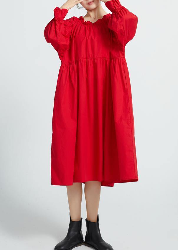 Italian Red Cotton Wardrobes High Waist Robe Spring Dresses
