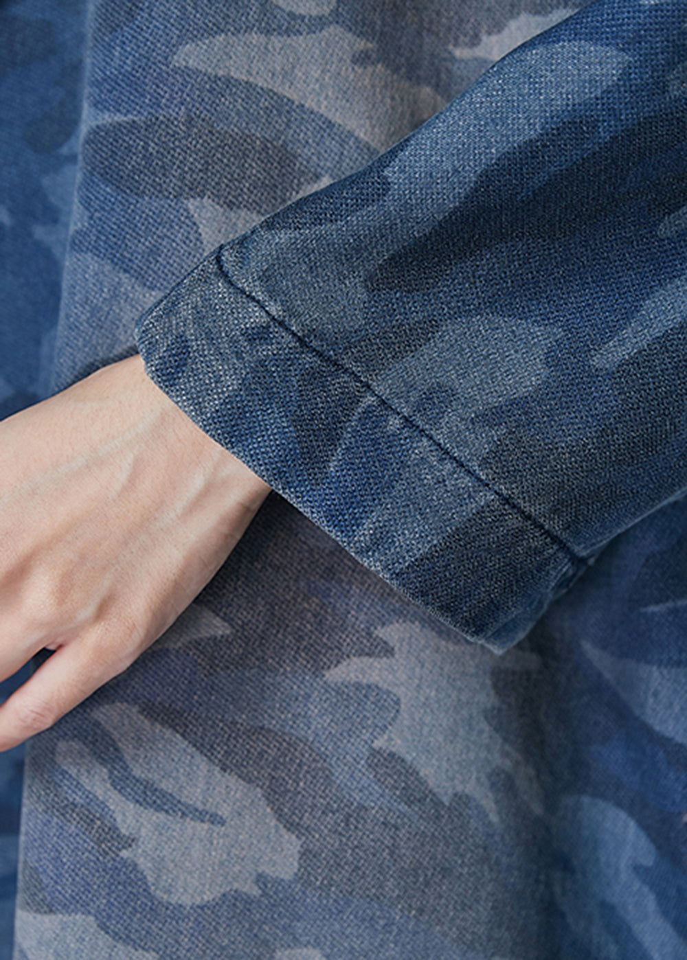 Blue Camouflage Print Chinese Button Denim Dress Spring