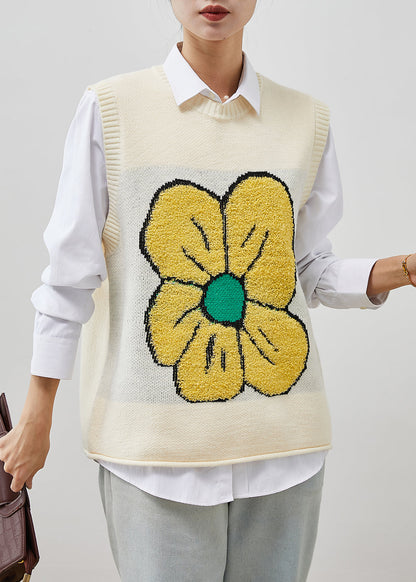 Beige Warm Knit Vests Jacquard Spring
