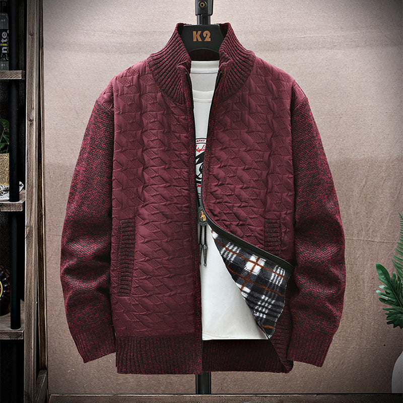 Men's Stand Collar Stitched Plush Cardigan elevenforest