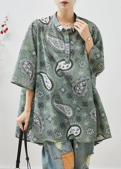 Grey Oversized Print Cotton Shirt Top Summer