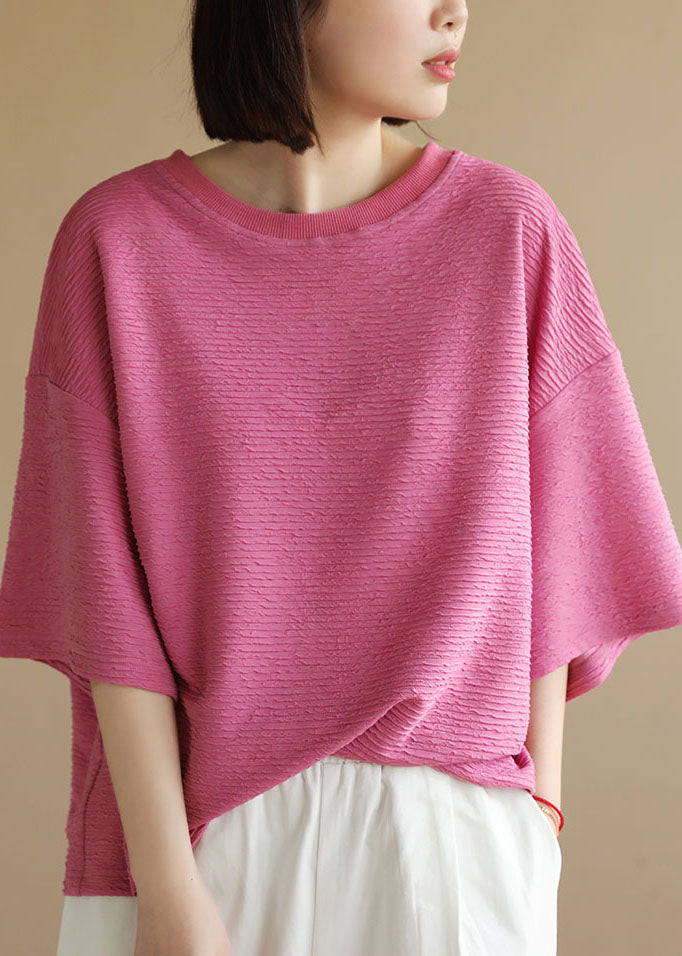 Rose O-neck Wrinkled Cotton Tanks Short Sleeve