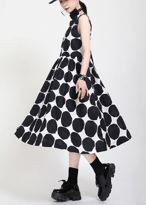 Fine Black Dot Tie Waist Summer Cotton Dress