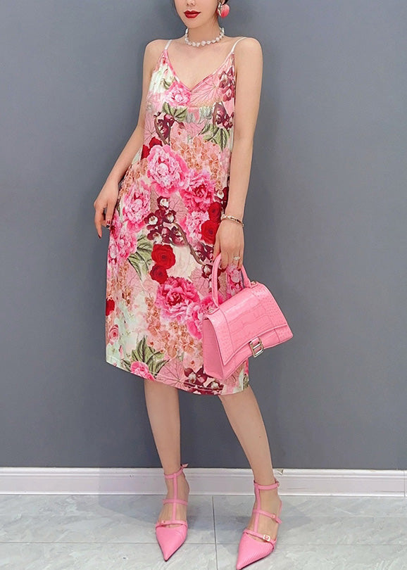 Pink Ruffled Print Patchwork Dress Sets 2 Pieces Summer
