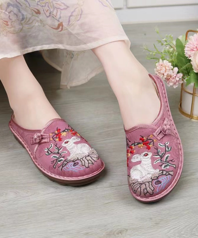 Pink Embroidery Retro Splicing Slide Sandals Soofairy Shoes-20251