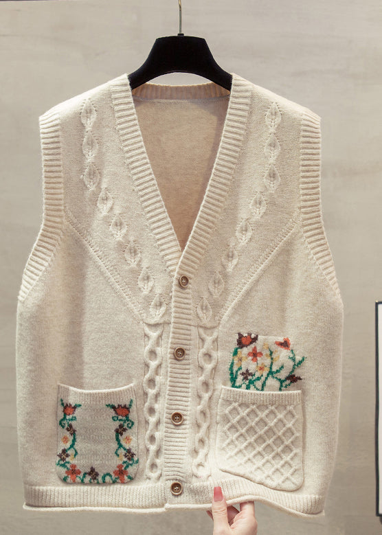 Natural Yellow V Neck Cotton Knitted Waistcoat Fall