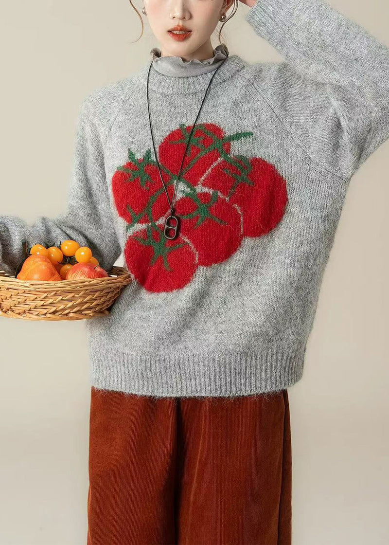 Grey Print Chunky Oversized Knitted Tops Winter