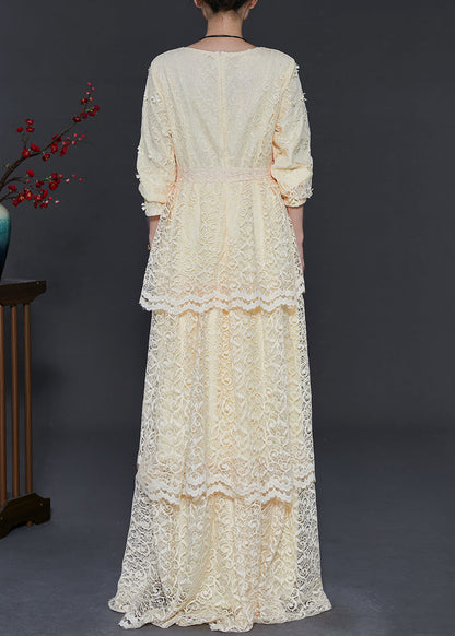 Yellow Layered Lace Party Dress Nail Bead Spring