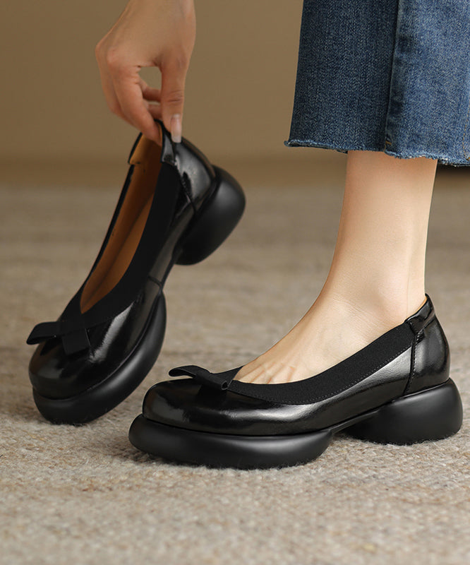New Dark Grey Splicing Bow Platform Loafers for