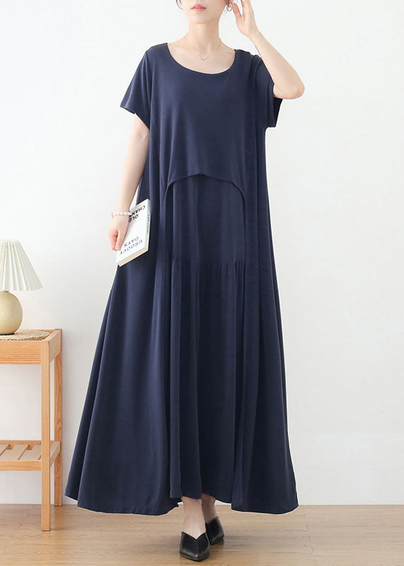 Blue Baggy Beach Dresses Asymmetrical Design Short Sleeve