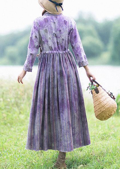 Purple Striped Quilting Dresses Patchwork Two Ways to Wear Long Spring Dress