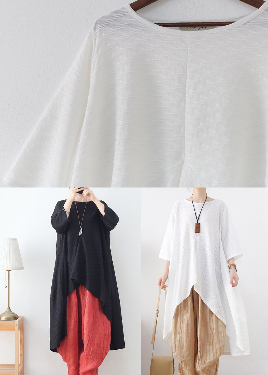 White Asymmetrical Design Top Three Quarter Sleeve