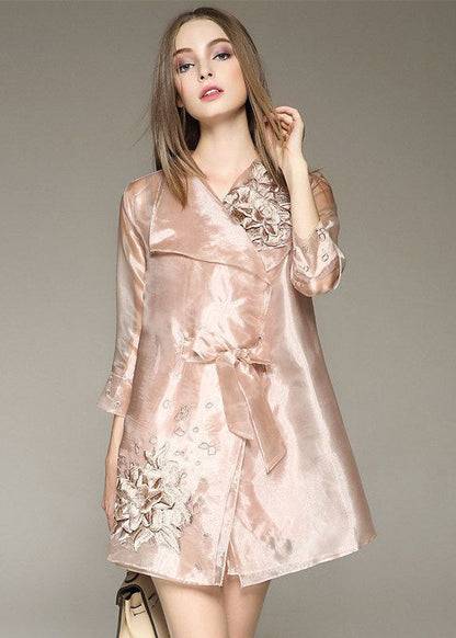 Apricot Embroideried Organza Dress and Trench Two Piece Set Outfits Spring