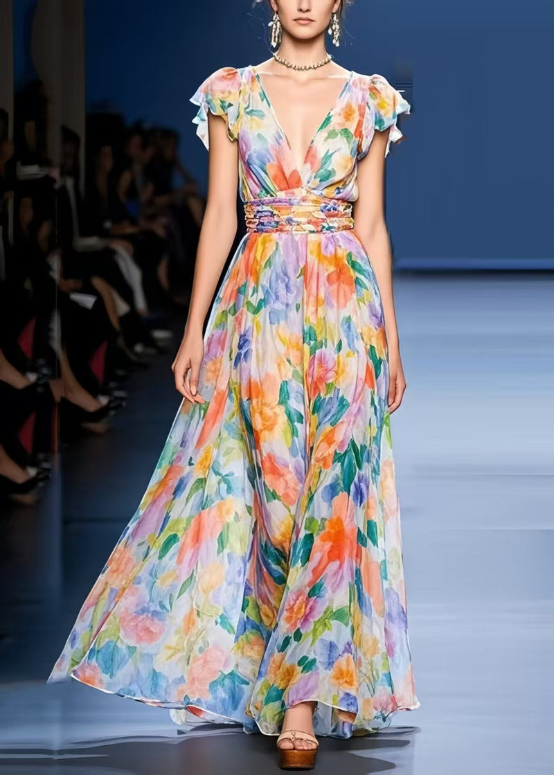 Multicolour Print Chiffon Cinched Dress Summer
