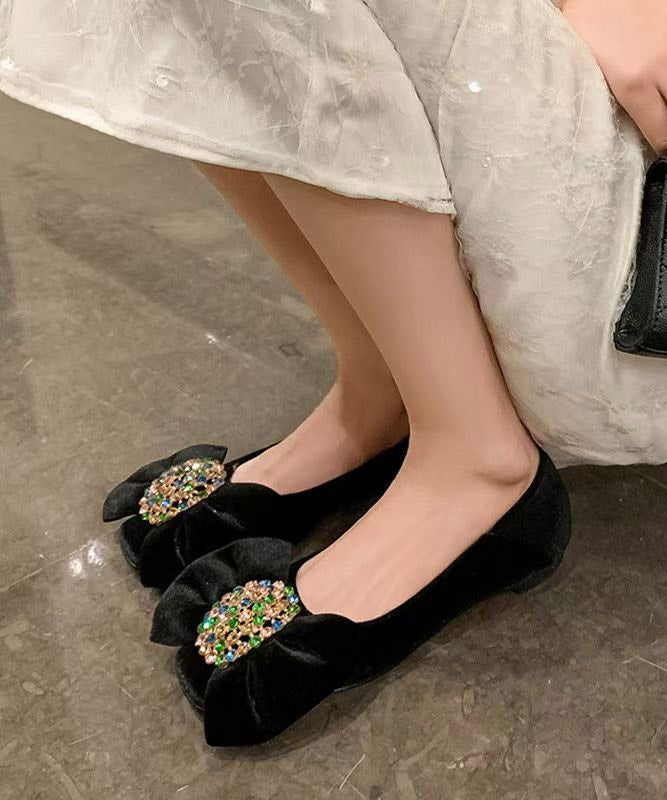 Blue Flat Feet Shoes Velour Splicing Bow Zircon