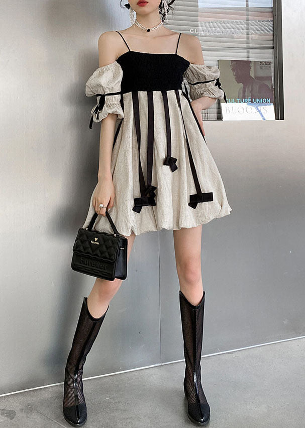 Diy Colorblock Tasseled Patchwork Off the Shoulder Cotton Mini Dress Summer