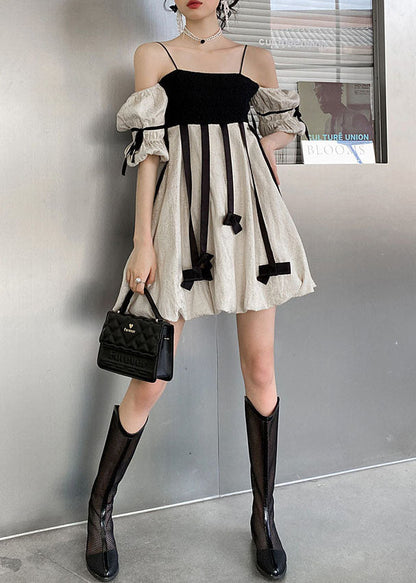 Diy Colorblock Tasseled Patchwork Off the Shoulder Cotton Mini Dress Summer