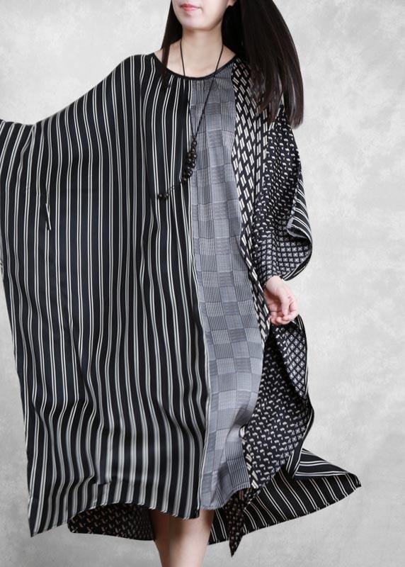 O Neck Patchwork Spring Clothes Pattern Black Striped a Line Dress