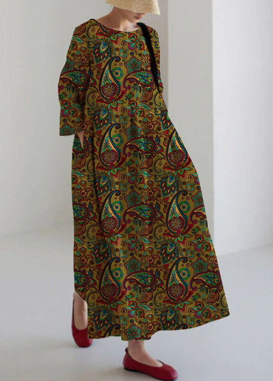 Flower Print5 Cotton Dresses Pockets Patchwork Spring