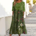 Women's Floral Casual Linen Short Sleeve Dress artswardrobe