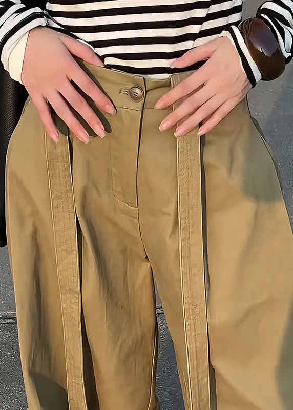 Khaki Original Design High Waist Cotton Wide Leg Pants Fall