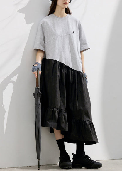 Original Design Colorblock Asymmetrical Patchwork Cotton Dress Summer