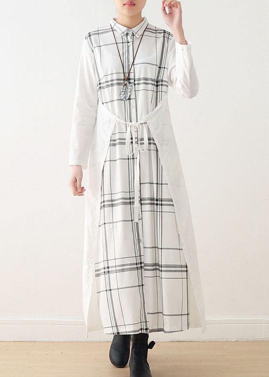 White Plaid Peter Pan Collar Long Shirts Fall Party Dress