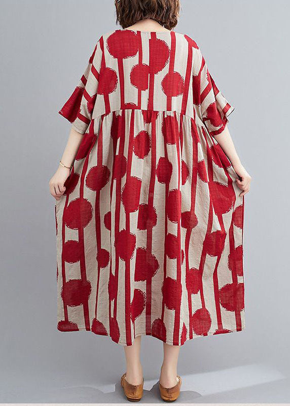 Red Oversized Print Cotton Vacation Dress Summer