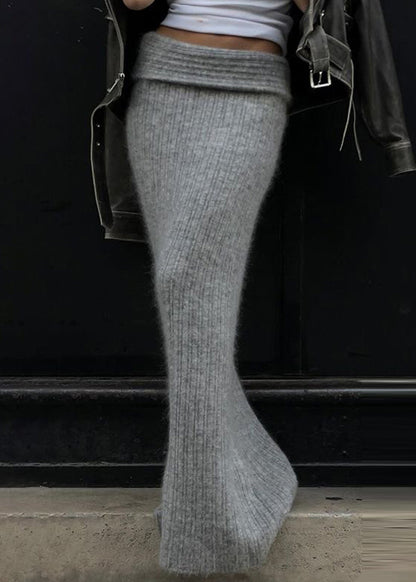 Grey High Waist Knit Wraped Skirt Spring