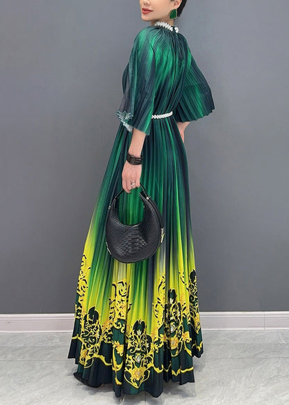 Gradient Color Green Print Long Dresses Summer