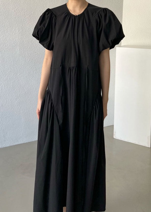 Black O Neck Patchwork Cotton Maxi Dresses Summer