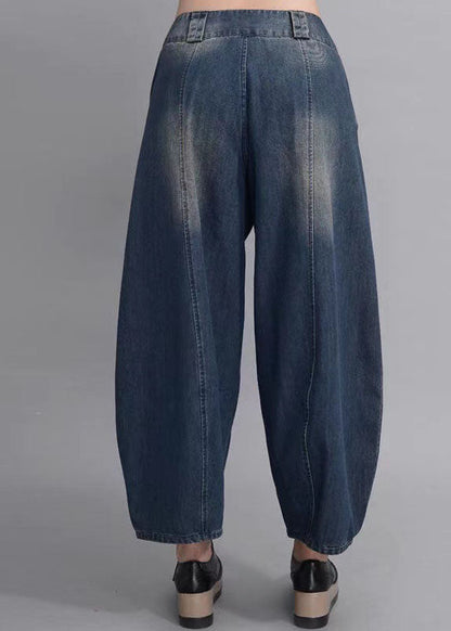 French Navy Button Pockets Lantern Fall Denim Pants