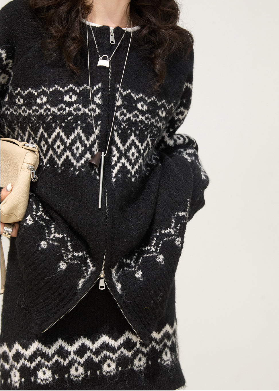 Black Oversized Print Knit Two Piece Set Clothing Spring